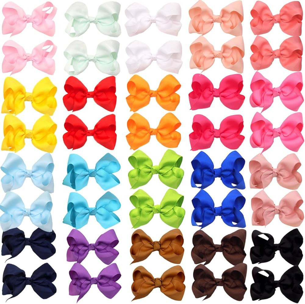 JOYOYO 40Pcs 3" Hair Bows Alligator Clips Grosgrain Ribbon Big Bows Clips For Girls Toddlers Kids... | Amazon (US)