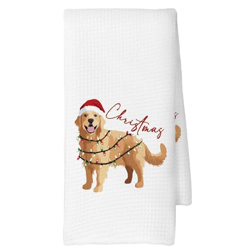 CUANFDDSF Christmas Golden Retriever Kitchen Towels, Golden Mom Xmas Gifts, Gift for Dog Lover, Dog Christmas Lights Winter Holiday Decoration Tea Towels Kitchen Hand Towels 16x24 Inch | Amazon (US)