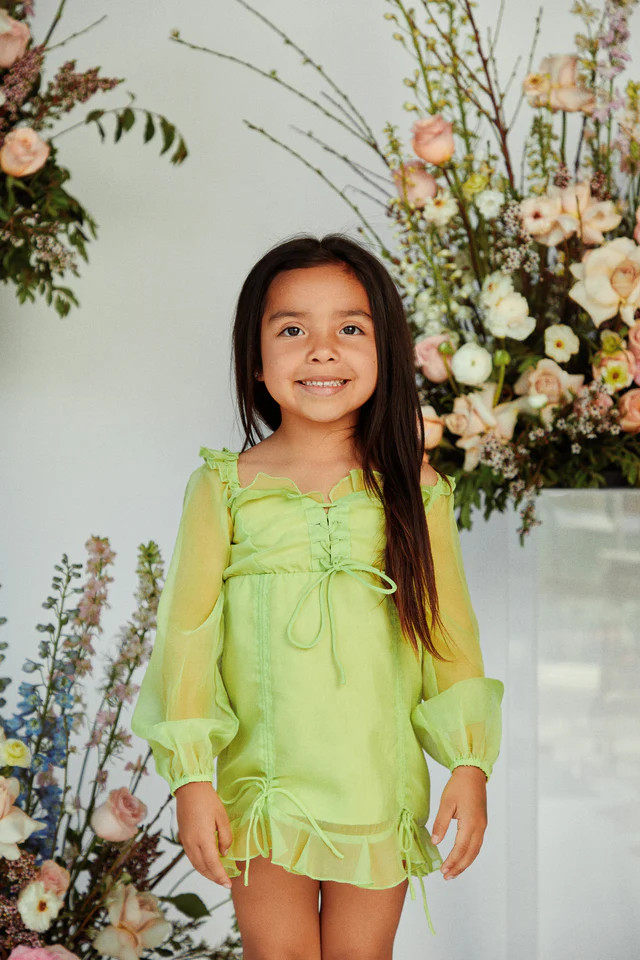 Miss Lola | Mini Railey Lime Long Sleeve Dress | MISS LOLA