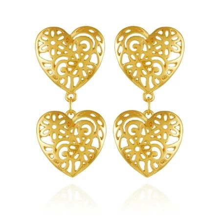Time and Tru Women s Gold Tone Romantic Double Heart Filagree Post Earring | Walmart (US)