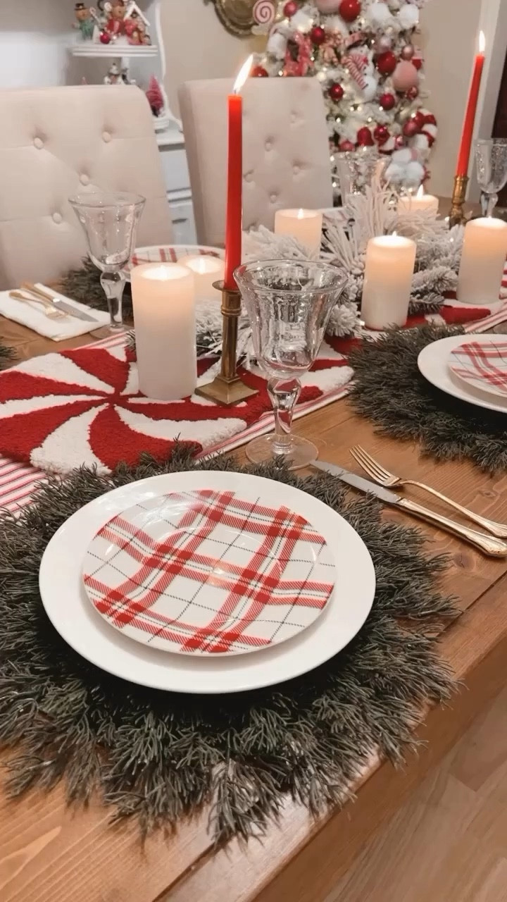 A fun festive Christmas table setting.  #christmasdinningroom #dinningroom #christmasdishes #christmaskitchen #walmartfinds #whiteplates .  

#LTKHoliday #LTKSeasonal #LTKCyberWeek
