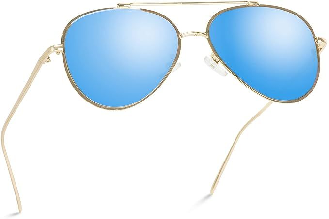 WearMe Pro - Flat Lens Mirrored Metal Frame Aviator Sunglasses | Amazon (US)