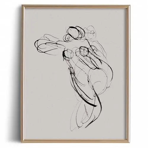 Abstract Women Minimal Portrait Print Poster - Line Drawing Etching Rustic Gray Picture - Vintage... | Amazon (US)