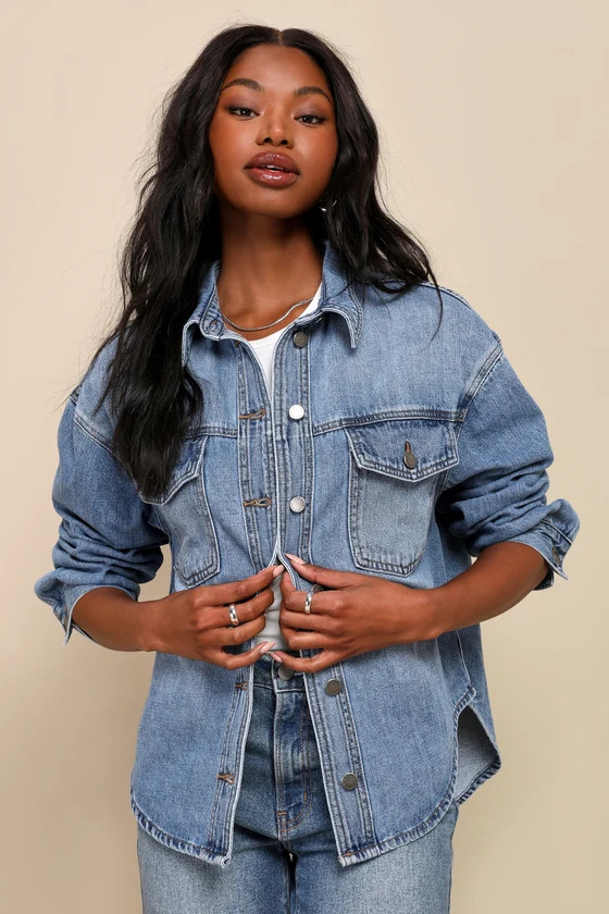 Chill Outing Medium Wash Denim Button-Up Shacket | Lulus