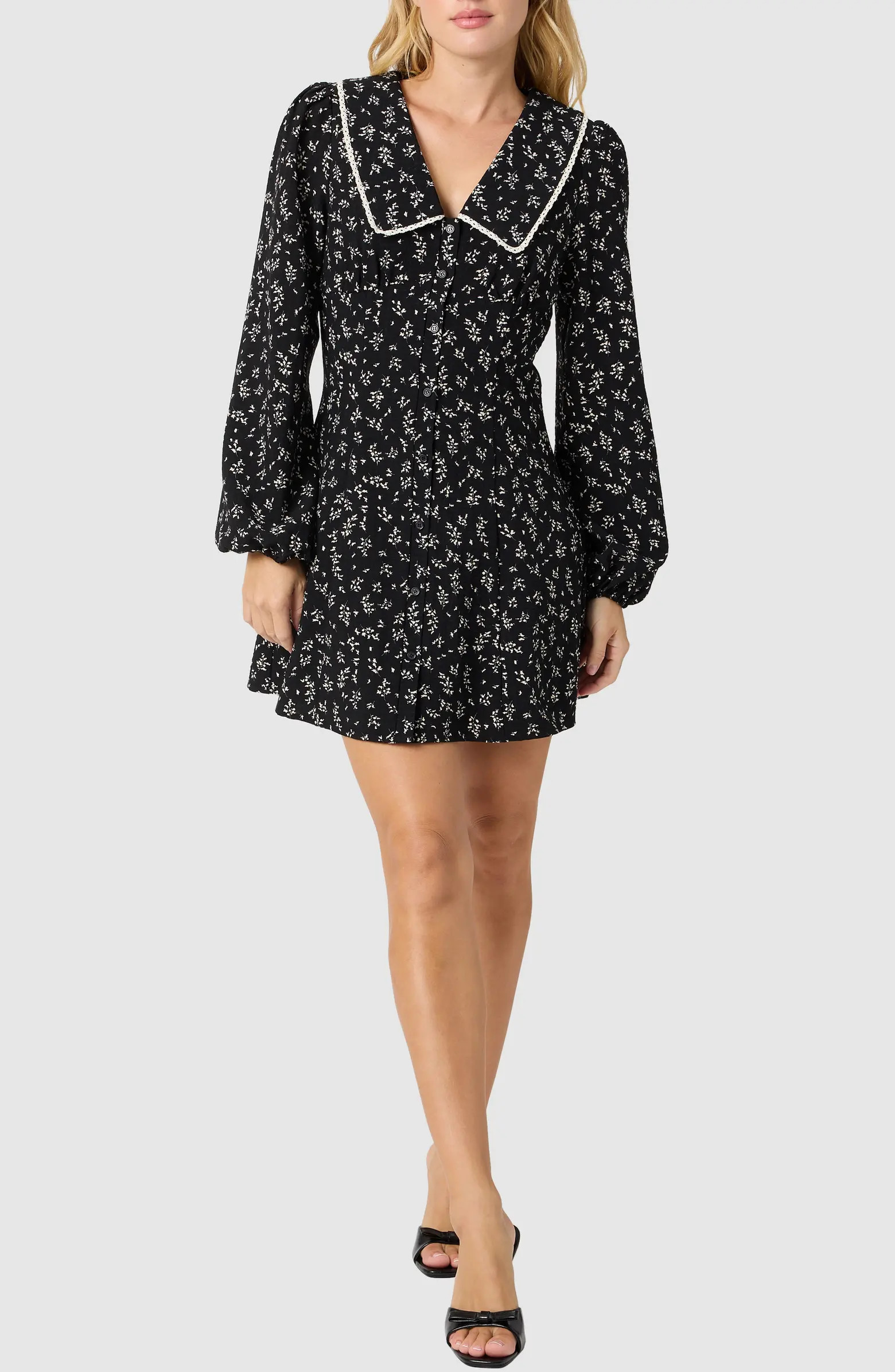 Floral Print Long Sleeve Minidress | Nordstrom Rack