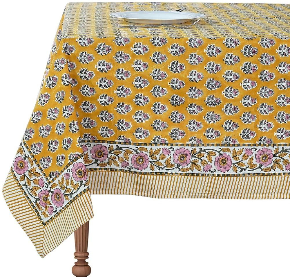 CPC Rectangle Table Cloth, Gray Indian Block Print Cotton Fabric Farmhouse Table Cover for Outdoo... | Amazon (US)