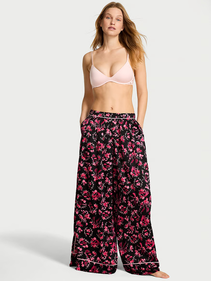 Buy Glazed Satin Palazzo Sleep Pants, Iconic Stripe - Order Pajama Bottoms online - Victoria's Se... | Victoria's Secret (US / CA )