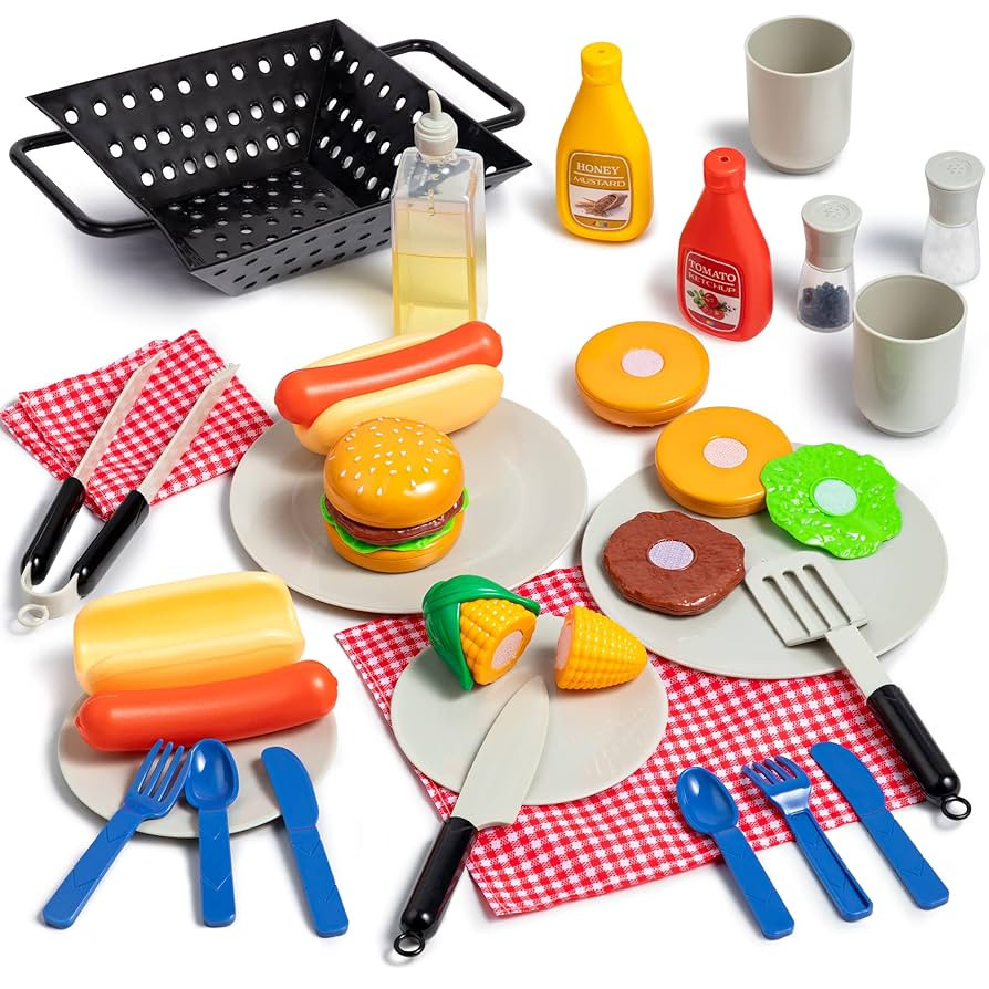27 PCS Kids BBQ Grill Playset Backyard Barbecue Play Grill Toy Set for Toddlers, Play Food Sets f... | Amazon (US)