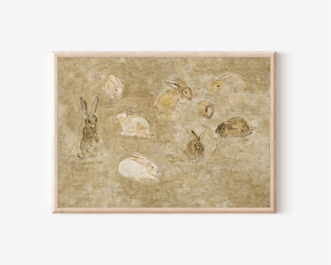 Vintage Rabbit Painting | Neutral Nursery Wall Art | Easter Printable Wall Art | 20th Century Art... | Etsy (US)