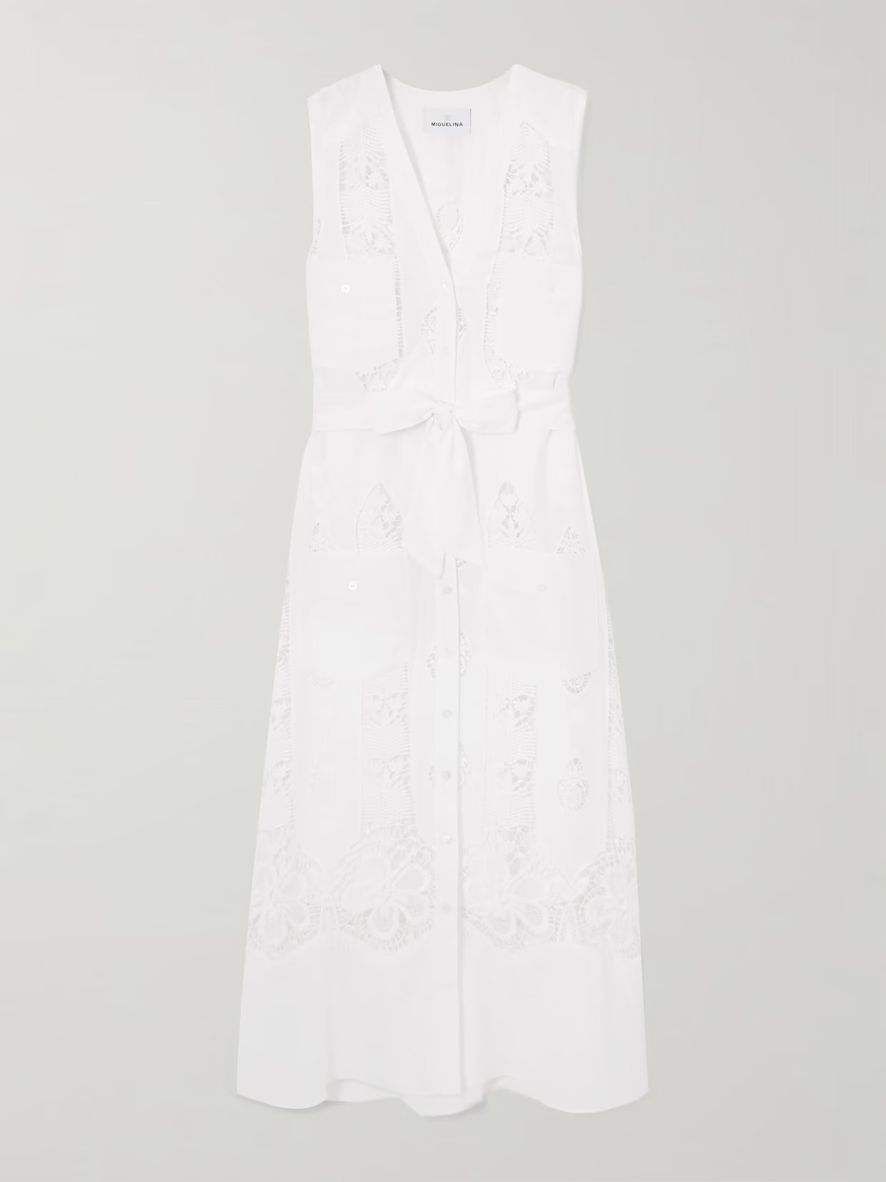 Miguelina - Alexia Belted Embroidered Cotton-voile And Lace Midi Dress - White | NET-A-PORTER (US)