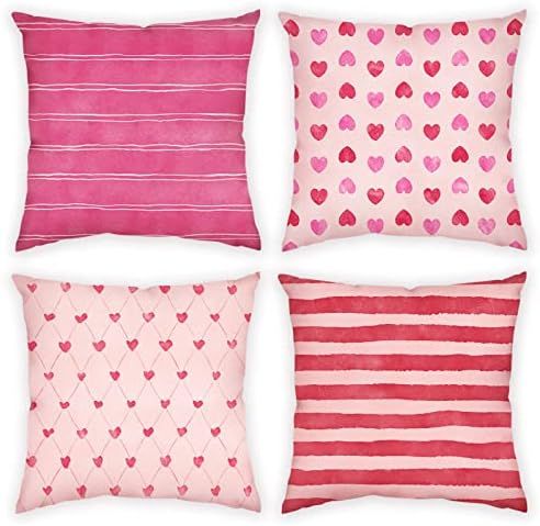 Bunny Chorus Valentine's Day Decoratiations 18x18 Pillow Cover 4pcs for Home, Pink Red Love Heart... | Amazon (US)