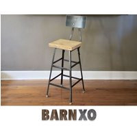 Reclaimed Urban Wood Seating Industrial Bar Stool, With /Steel Back-Industrial Modern, Your Choice Of Finish & Height | Etsy (US)
