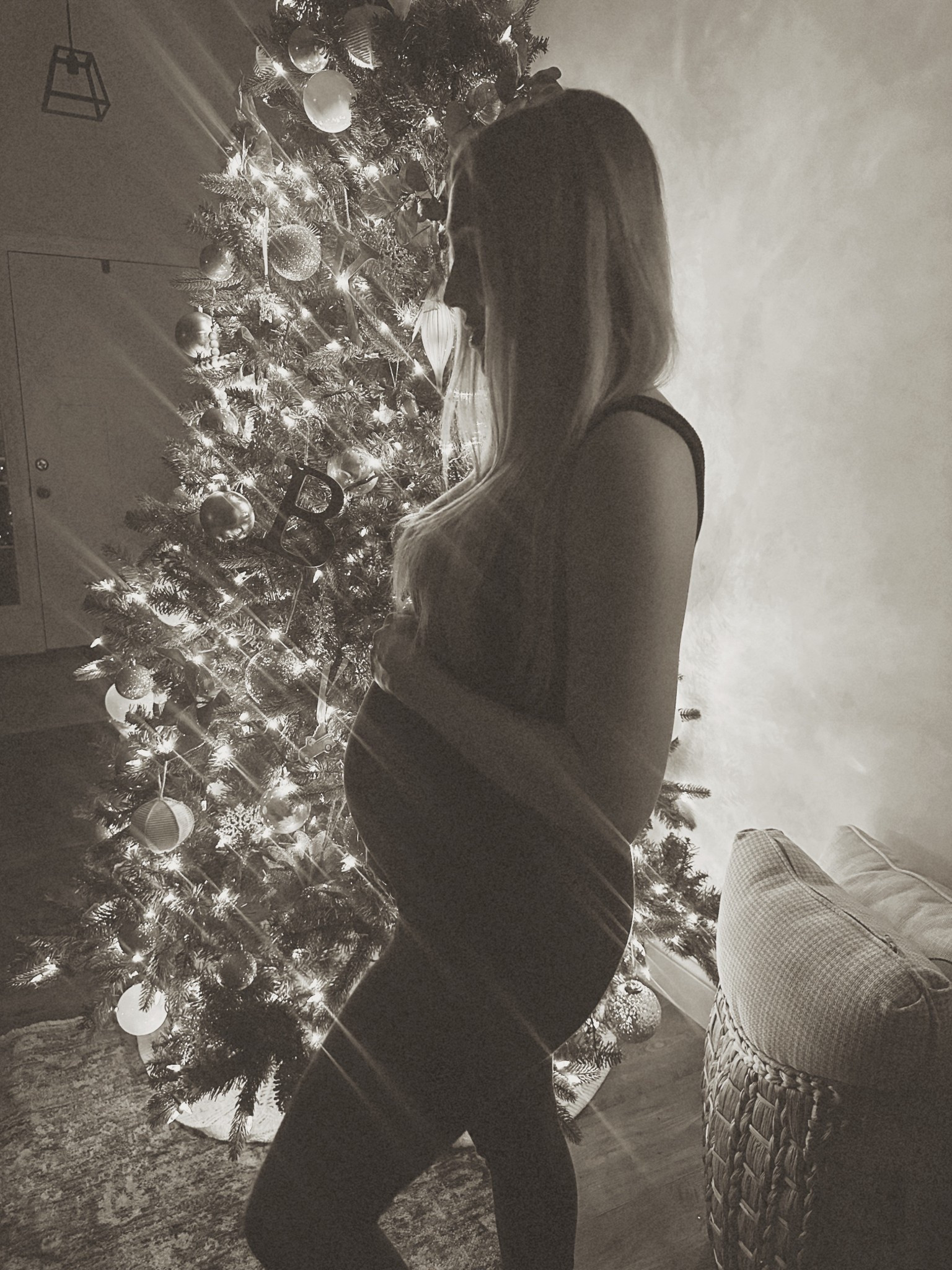 who else still has their Christmas tree up?! 🎄 she’s coming down this weekend ✨ one last little bump photo before we take her down! I love this maternity jumpsuit - size XS! 

#LTKBaby #LTKBump #LTKU