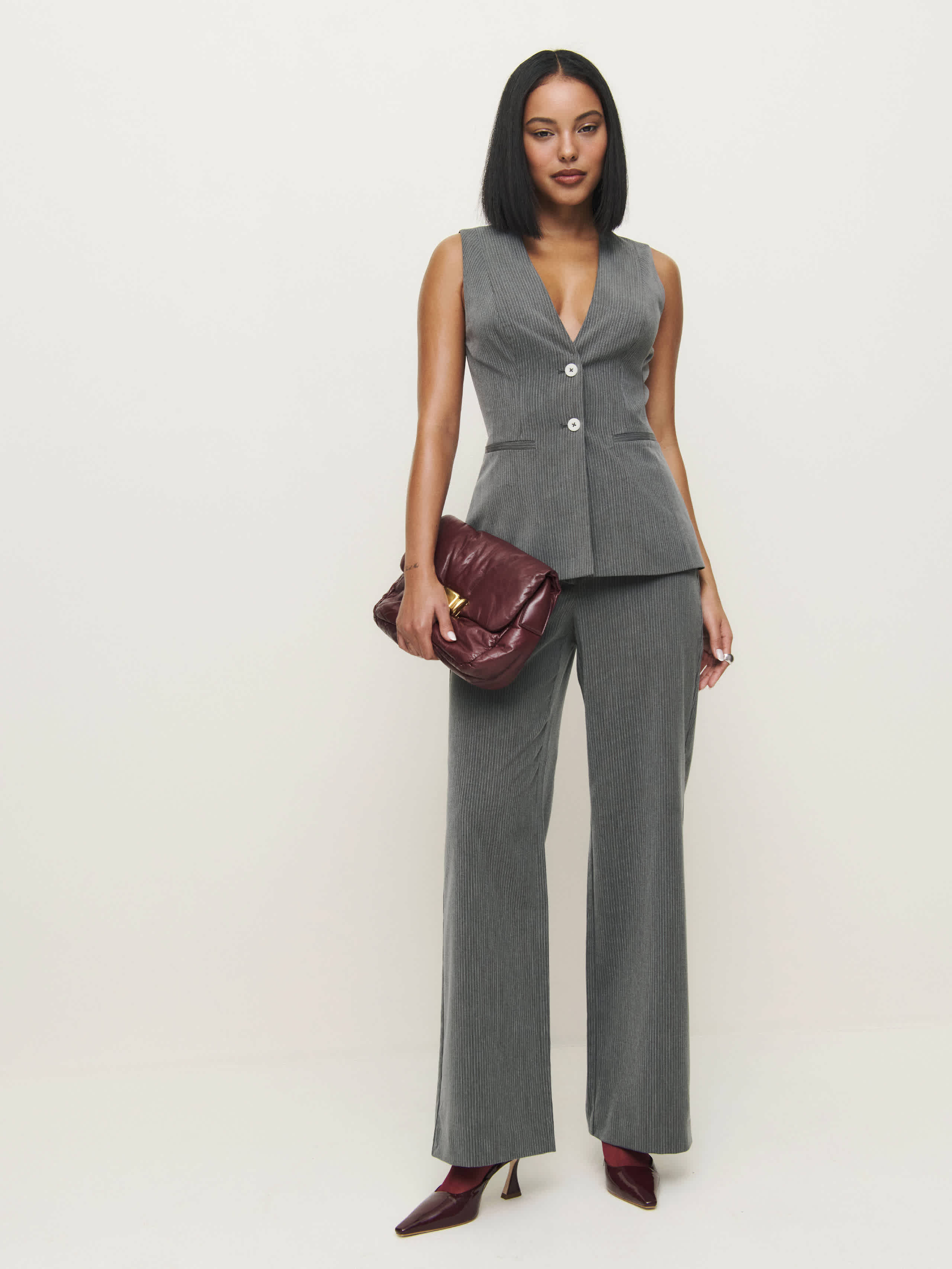 Reformation Saylor Two Piece Grey Pinstripe 4 | Reformation (Global)