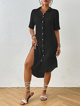 Bsubseach 2025 Cotton Bathing Suit Cover Ups for Women Long Beach Swim Cover Up Button Down Swims... | Amazon (US)