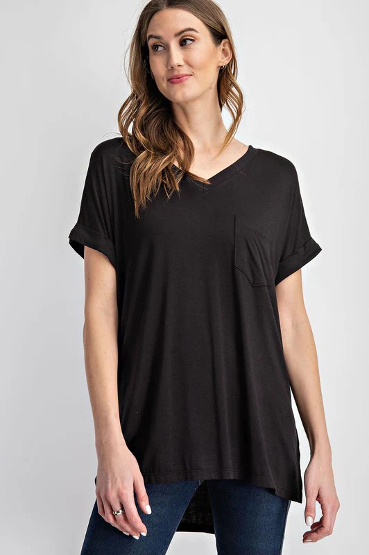V Neck Basic High-Low Hem Top Black / S | Casual Chic Boutique