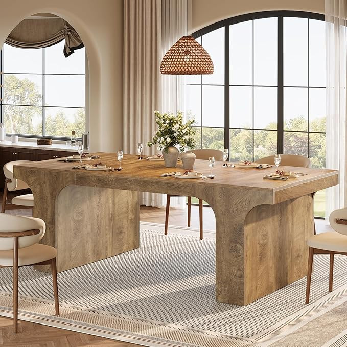 Tribesigns 71-Inch Large Dining Table for 6-8, Farmhouse Wooden Kitchen Table with Arched Design,... | Amazon (US)
