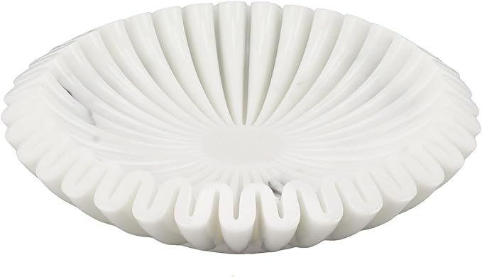 10inch HandCrafted Marble Ruffle Bowl Antique Scallop Bowl Decorative Fruit Bowl Vintage Ring Dis... | Amazon (US)