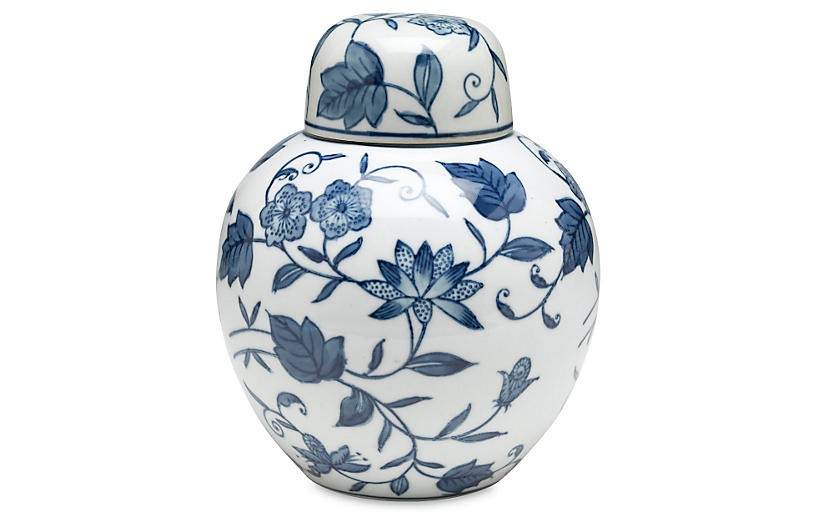8" Bertin Floral Jar, Blue/White | One Kings Lane