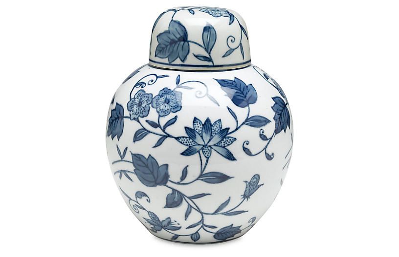 8" Bertin Floral Jar, Blue/White | One Kings Lane