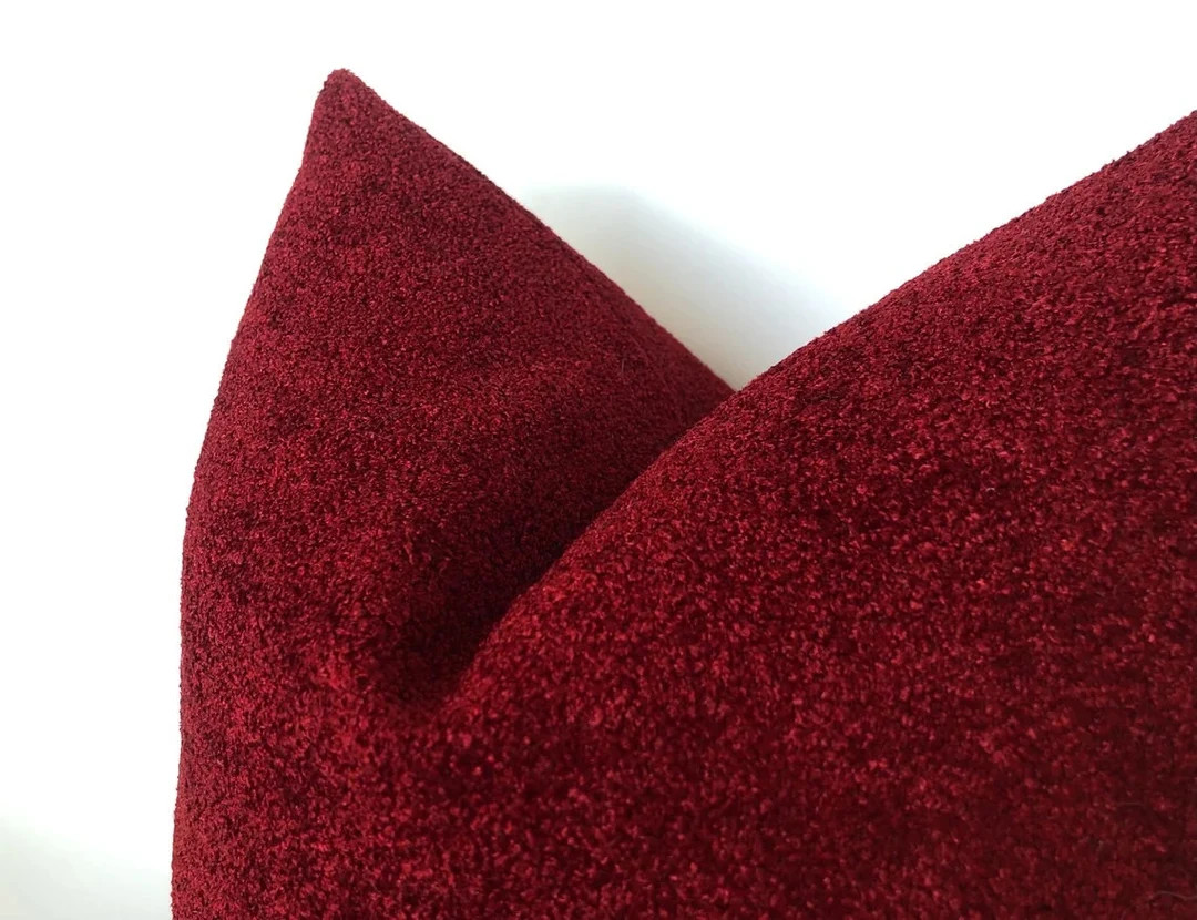 Wine Red Pillow Cover,dark Red Boucle Throw Pillow,minimalist Bouclé Cushion Cover.super Soft Eu... | Etsy (US)