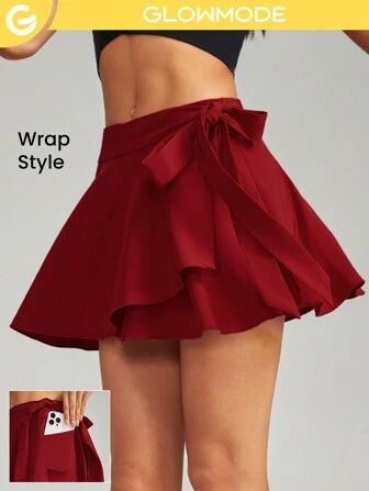 GLOWMODE FeatherFit™ VitalSwift Wrap Ruffle Anti-Slip Pocket Skirt With Built-In Shorts Low Imp... | SHEIN