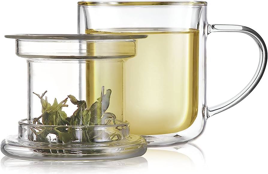 Teabloom Heatproof and Insulated Glass Tea Cup with Glass Infuser for Loose Tea - Wellbeing Infus... | Amazon (US)