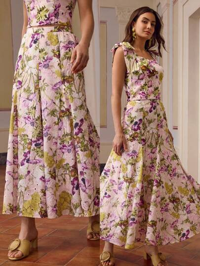 ZEYLAH Floral Print Embroidered Fishtail Skirt, For Spring/Summer Holiday | SHEIN