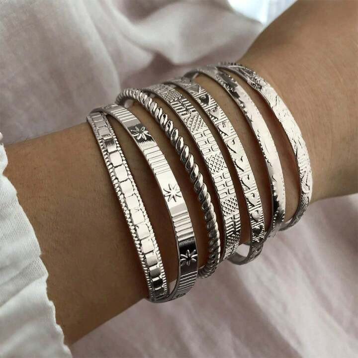 Pack Of 7 Golden Bracelets For Women, Silvery Bracelet Clothing Jewelry Fashion Disco Bracelet Golden Bracelet | SHEIN