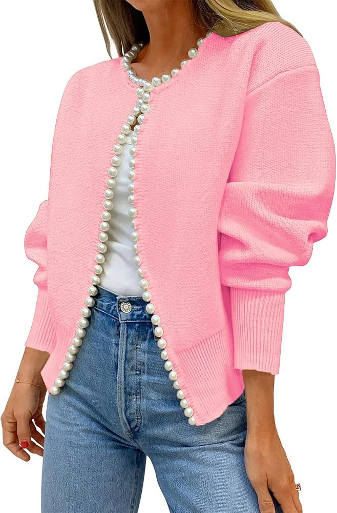 Kedera Womens Casual Pearl Cardigan 2025 Spring Elegant Embellished Long Sleeve Oversized Knit Sw... | Amazon (US)