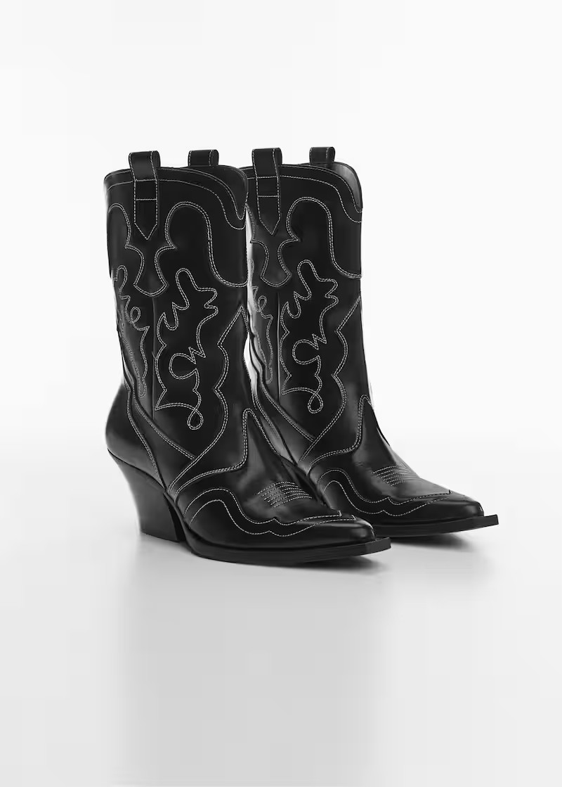 Leather cowboy ankle boots with seams -  Women | Mango USA | MANGO (US)