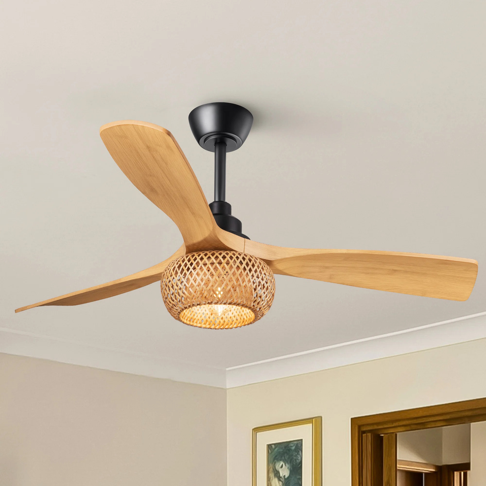 Bay Isle Home™ 52'' Abs Ceiling Fan Light With Rattan Shade And Remote Control Included & Revie... | Wayfair North America