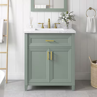 allen + roth Lancashire 30-in Sage Green Undermount Single Sink Bathroom Vanity with White Engine... | Lowe's