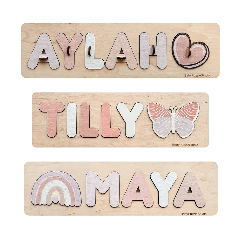 Baby Name Puzzle Early Learning Wooden Toys for Toddler 1st Birthday gift idea - Personalized Bus... | Amazon (US)