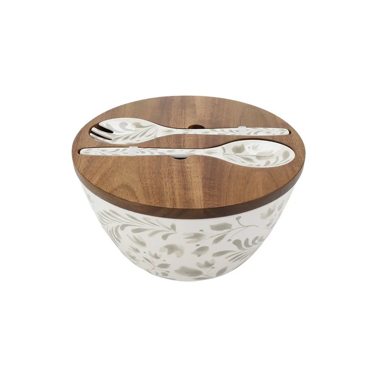 Better Homes & Gardens 4-Piece Bamboo Melamine Salad Serving Bowl and Utensil Set with Acacia Woo... | Walmart (US)