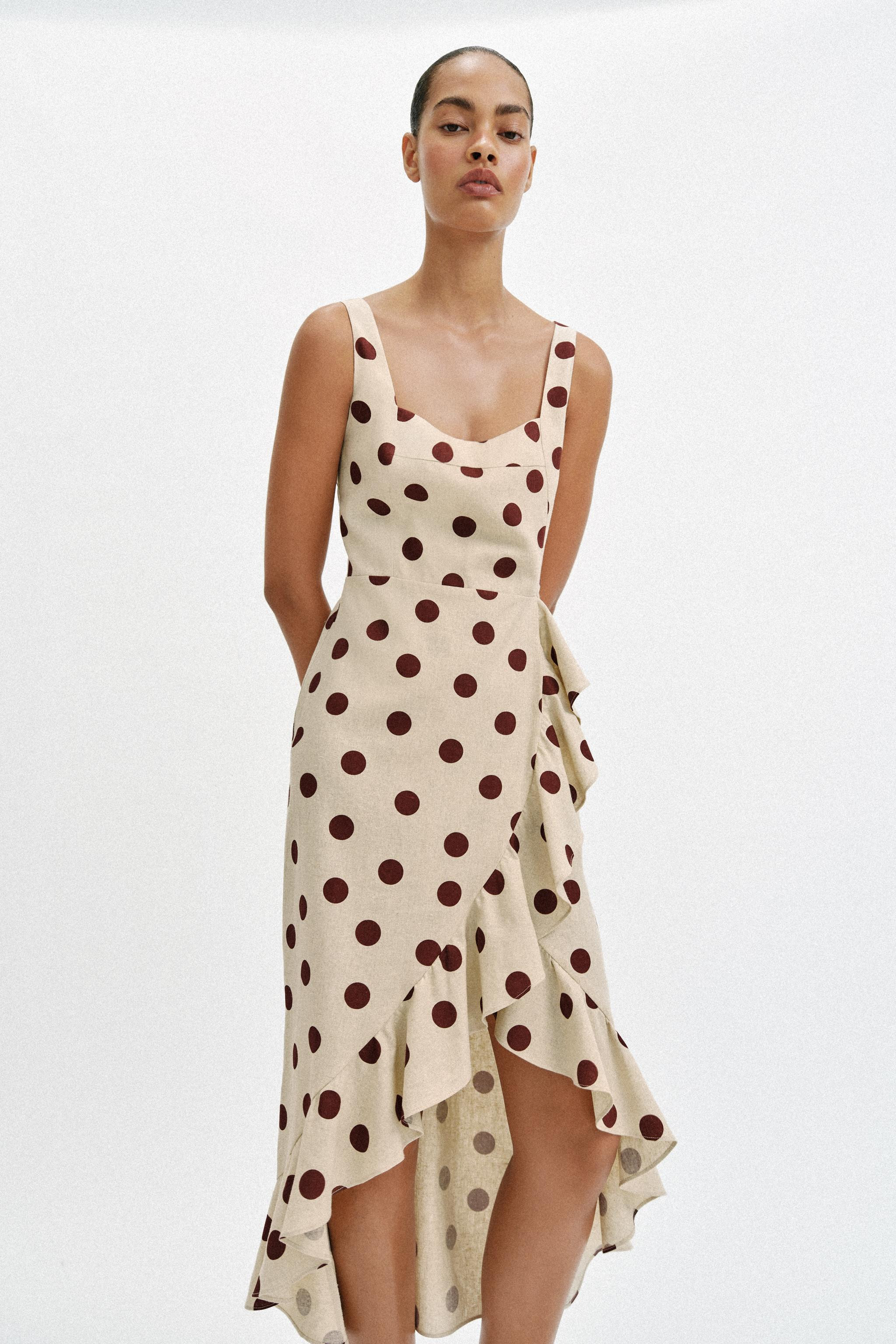 MIDI DOTS LINEN BLEND DRESS | Zara UK