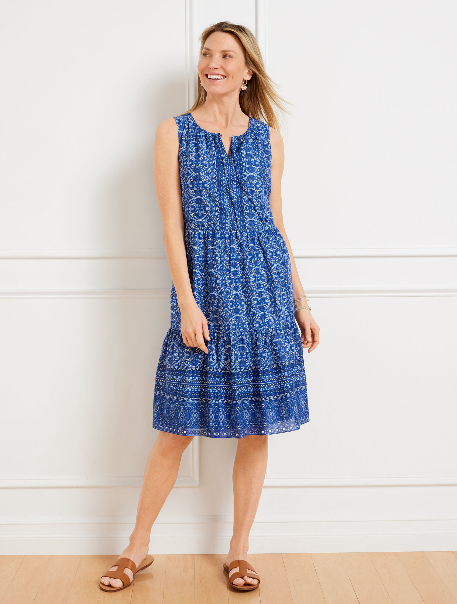 Voile Popover Swing Dress - Oval Medallion | Talbots