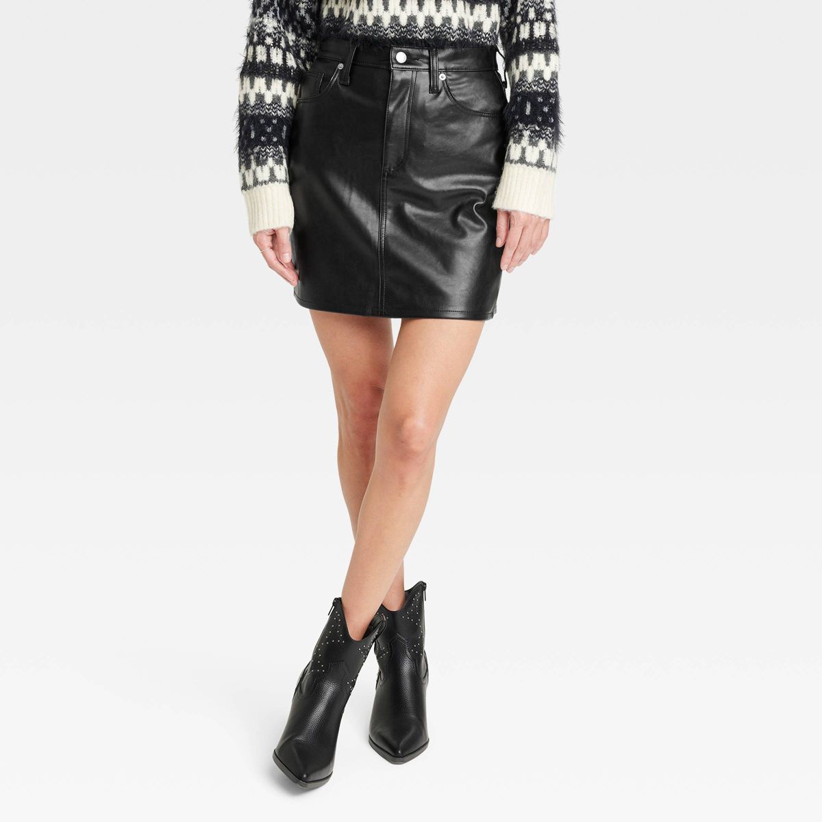 Women's High-Rise Faux Leather Mini Skirt - Universal Thread™ Black 8 | Target