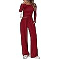Trendy Queen Women's 2 Piece Matching Lounge Set Long Sleeve Side Ruching Top Wide Leg Drawstring... | Amazon (US)