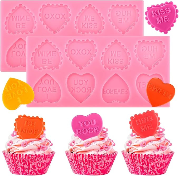 2 Pieces Valentines Day Mold Heart Shape Candy Oreo Molds Silicone Mini Heart Candy Mold Love Val... | Amazon (US)