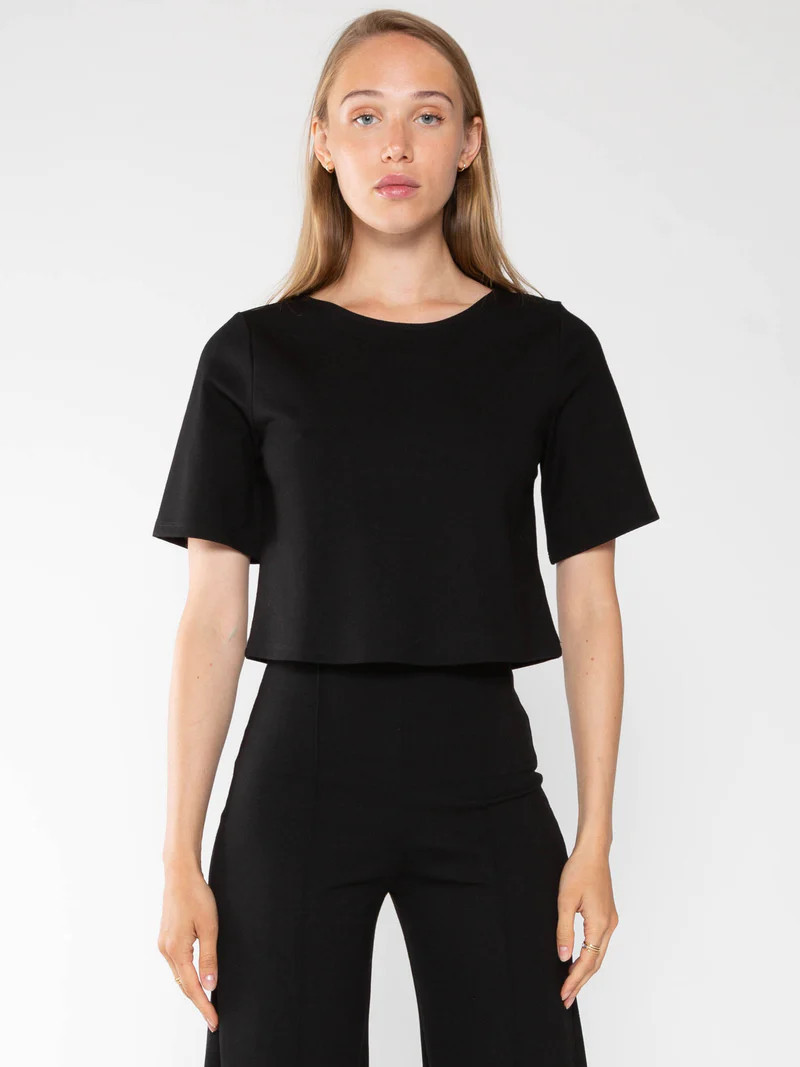 Black Ponte Knit Short Sleeve Top | Ripley Rader