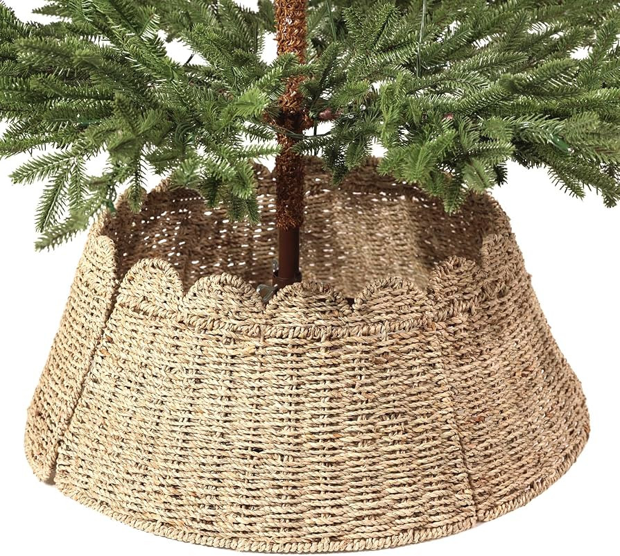 WBHome 24in Christmas Tree Collar, Woven Hyacinth 4-Piece Holiday Rattan Tree Skirt Accessory for... | Amazon (US)