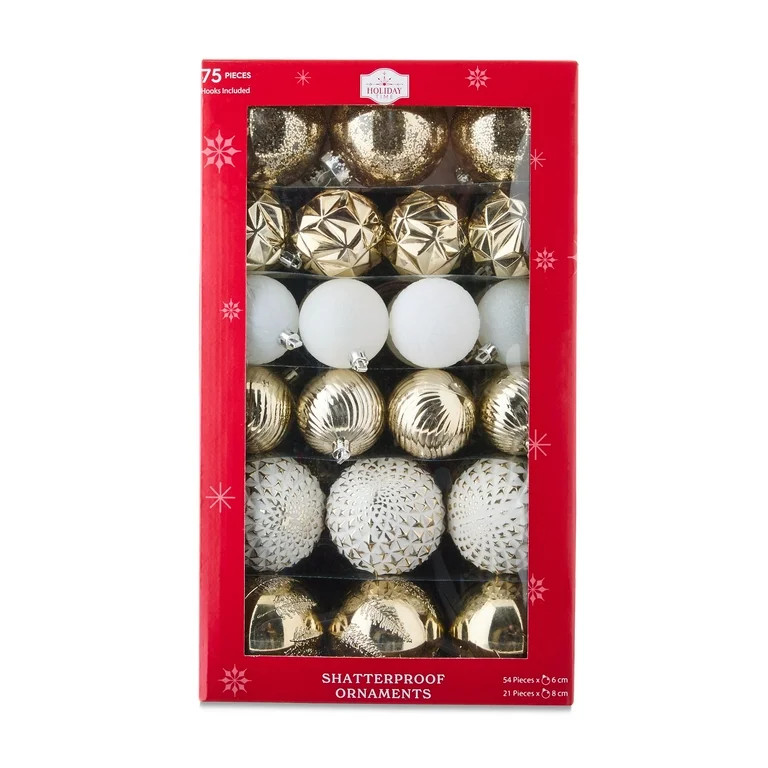 Champagne Shatterproof Christmas Ball Ornaments, 9.5 in, 75 Count, by Holiday Time | Walmart (US)