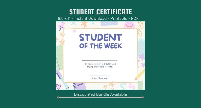 Printable Student of the Week Certificate- Student Certificate- Teacher Printable | Etsy (US)