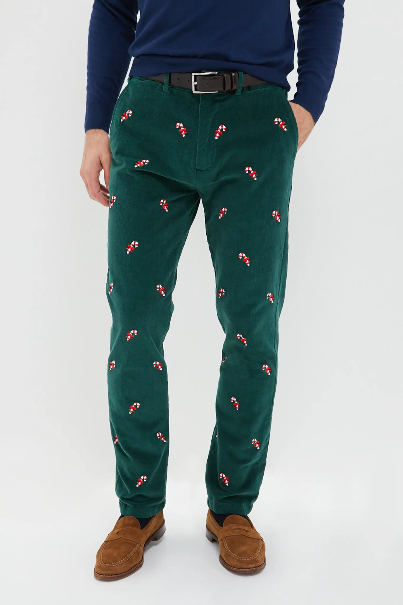 Hunter Green Candy Cane Embroidered Corduroy Pants (32" Inseam) | Tuckernuck (US)