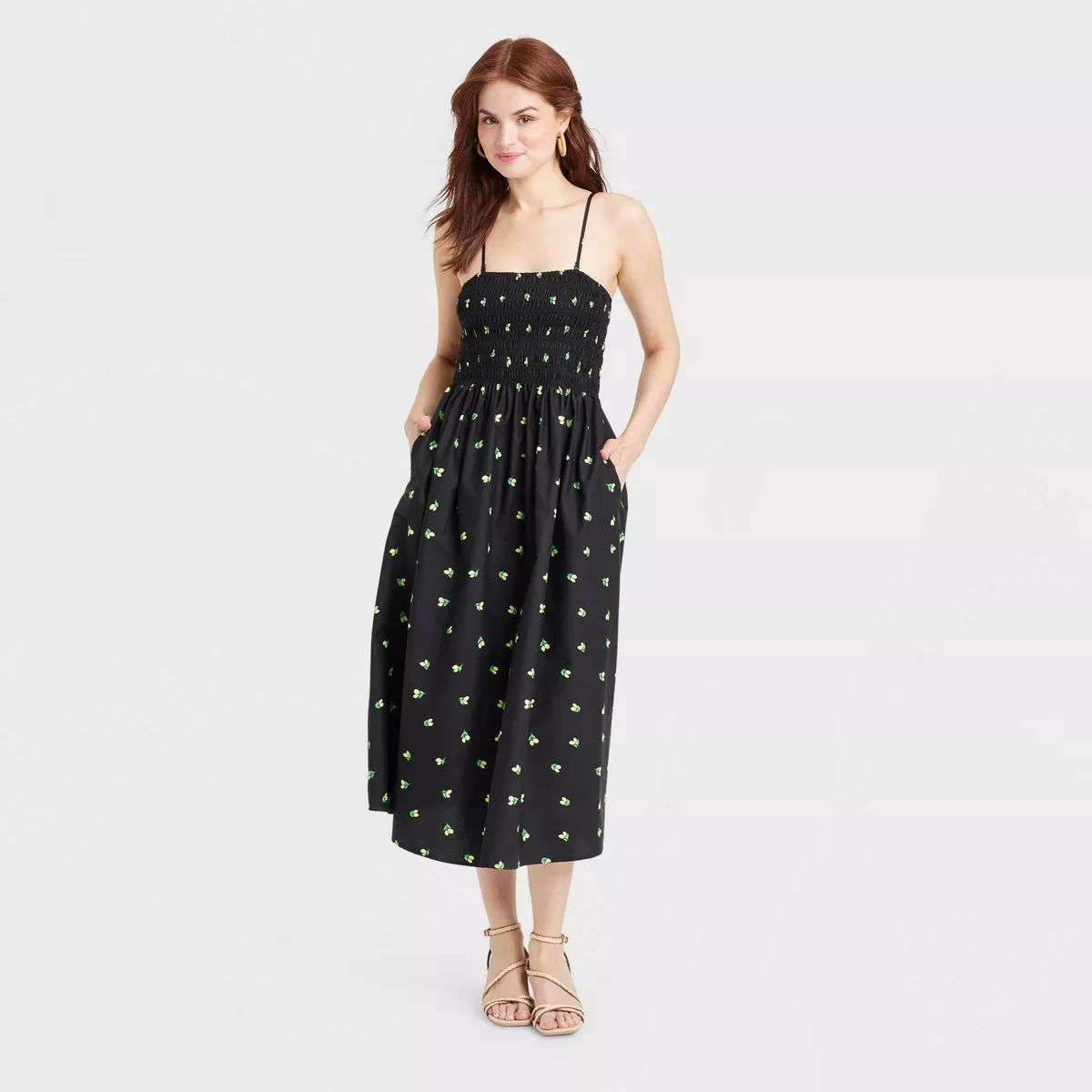 Women's Easy Summer Smocked Midi Sundress - A New Day™ Lemon Print XS | Target