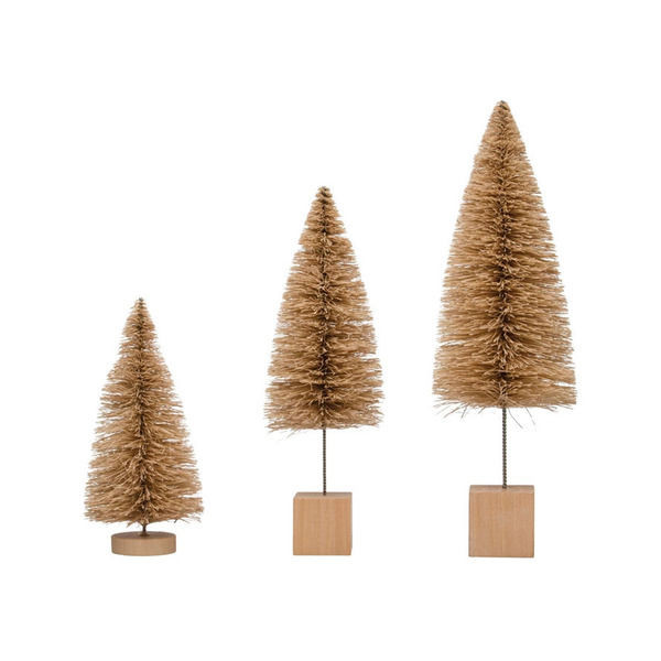 Clara 6" x 11" Bottle Brush Trees with Wooden Base, Set of 3 | Scout & Nimble