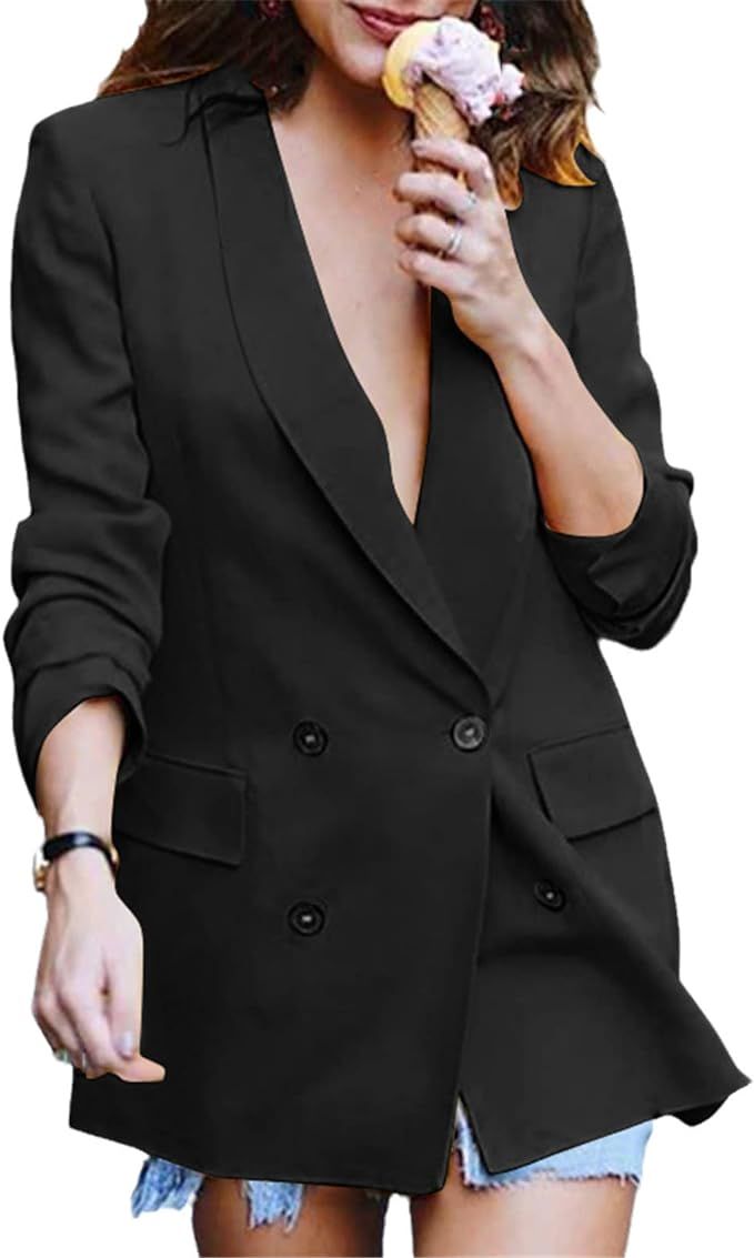 Women Office Suits Spring Casual Solid Outwear Autumn Ladies Blazer Female Double-Breasted Work W... | Amazon (US)
