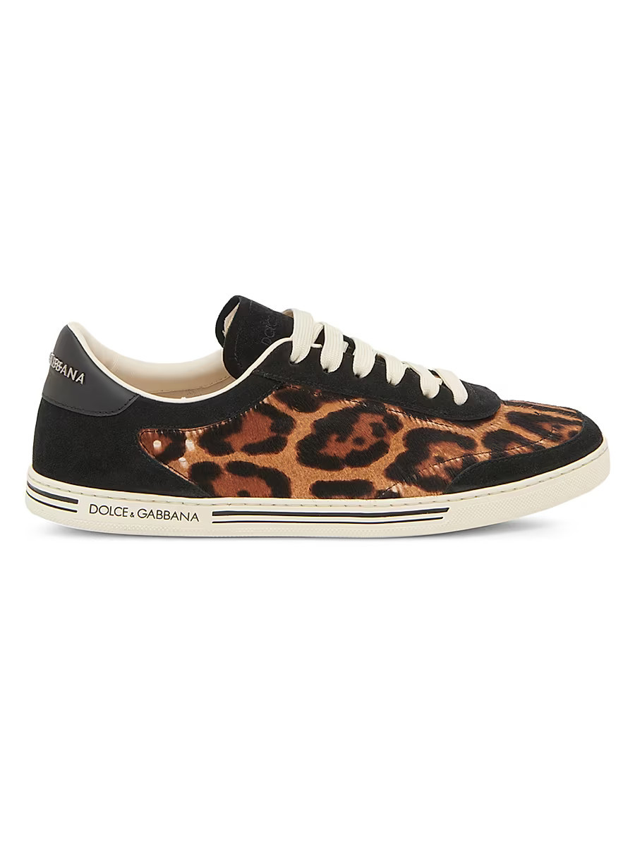 Women's Leopard-Print Calf Hair Low-Top Sneakers - Leo Naturale - Size 7 | Saks Fifth Avenue