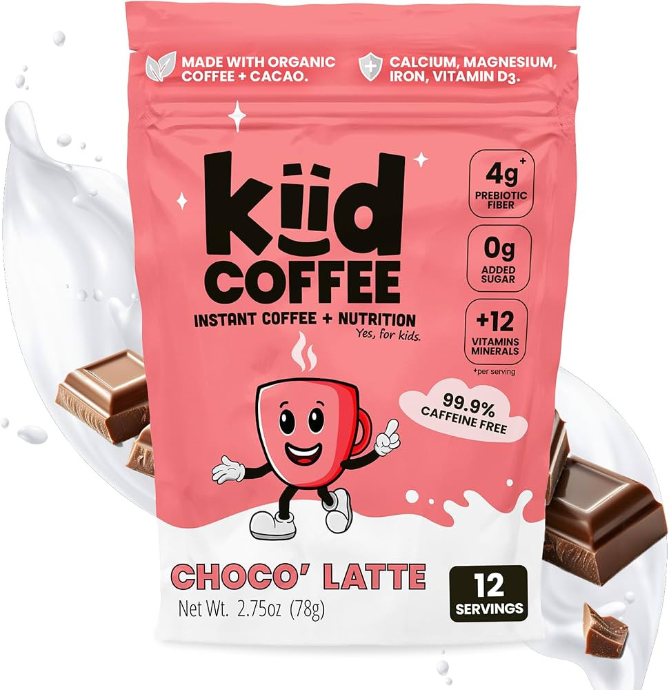 Amazon.com : Kiid Coffee Chocolate Latte - 99.9% Caffeine Free - Organic Decaf Coffee, Cacao, 4g ... | Amazon (US)